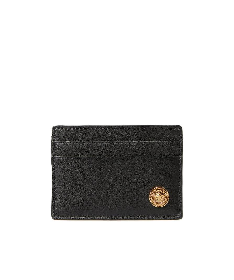 Versace Engraved-logo Plaque Cardholder In Black