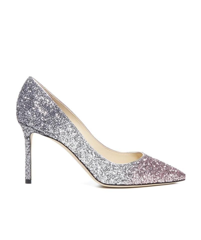 Jimmy Choo Multicolor Glitter Fabric Romy 85 Pumps In Silver