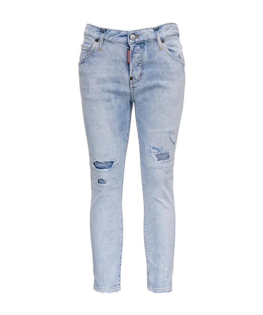 Dsquared2 Cropped Distressed Skinny Jeans In Gray