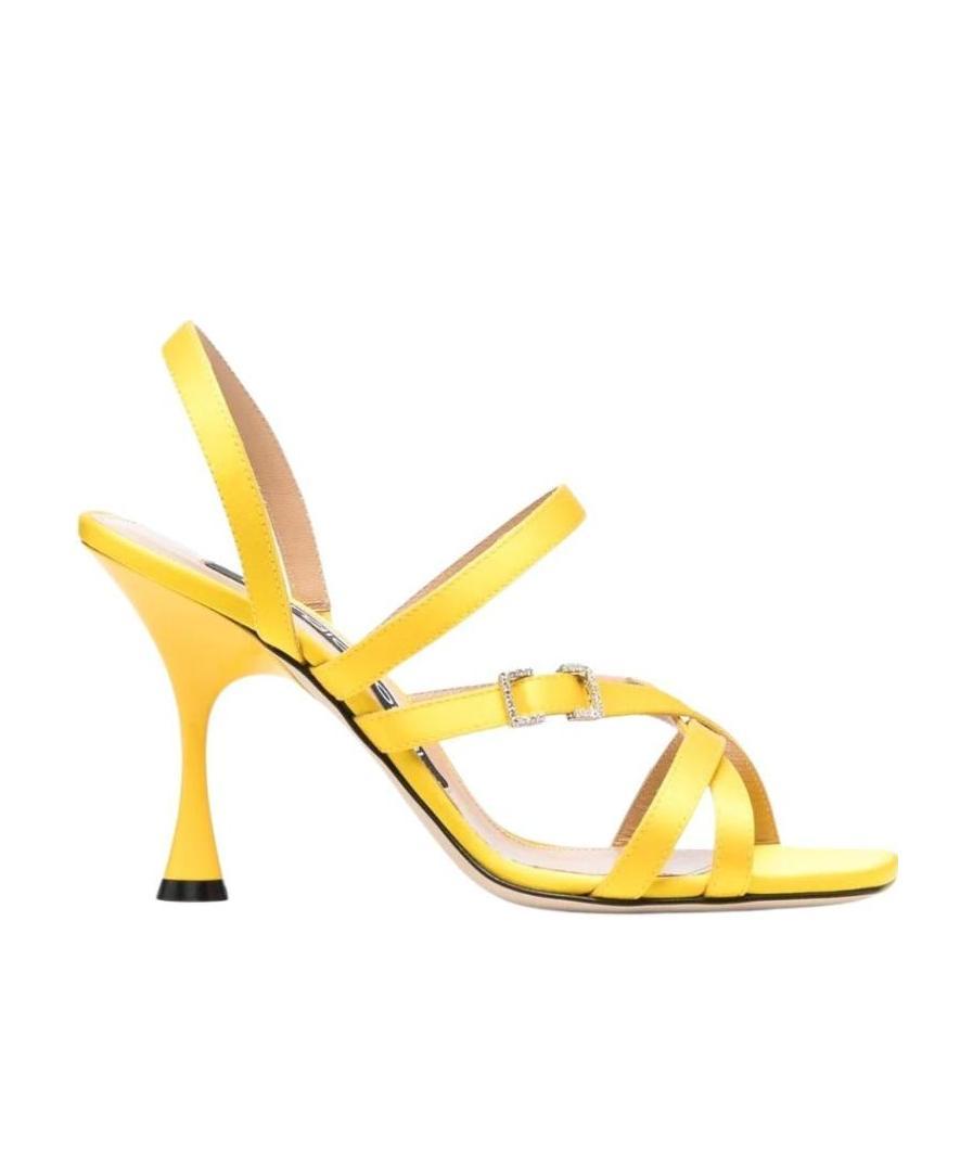 Sergio Rossi Women's Crepe Satin Leather Heeled Sandal | Size 36 | A95500mtez02120 In Yellow