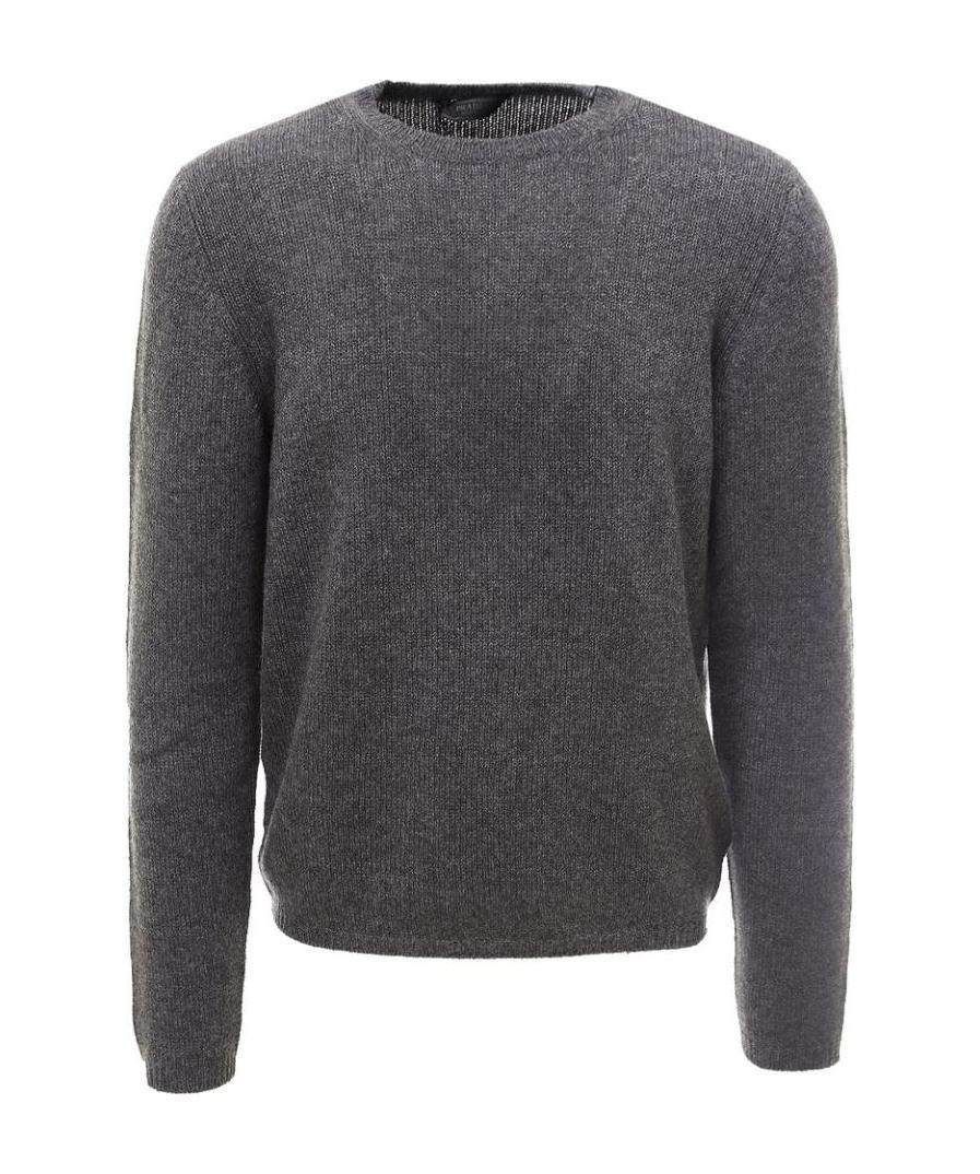 Prada Crewneck Knitted Jumper In Gray