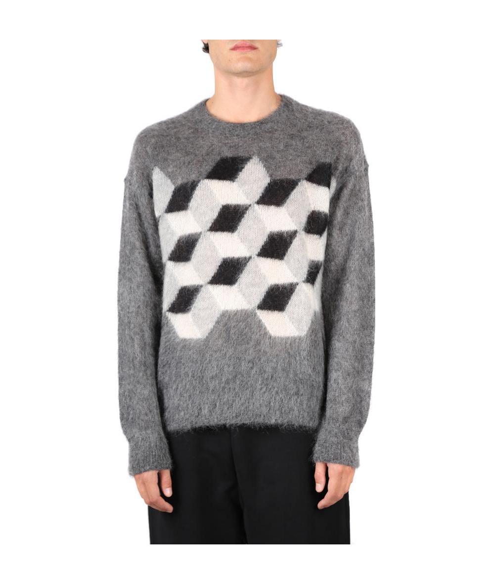 Moncler Knitted Pattern Pullover In Gray