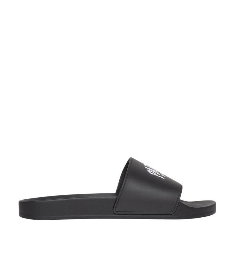 Balenciaga Paris Logo Pool Slides In Black