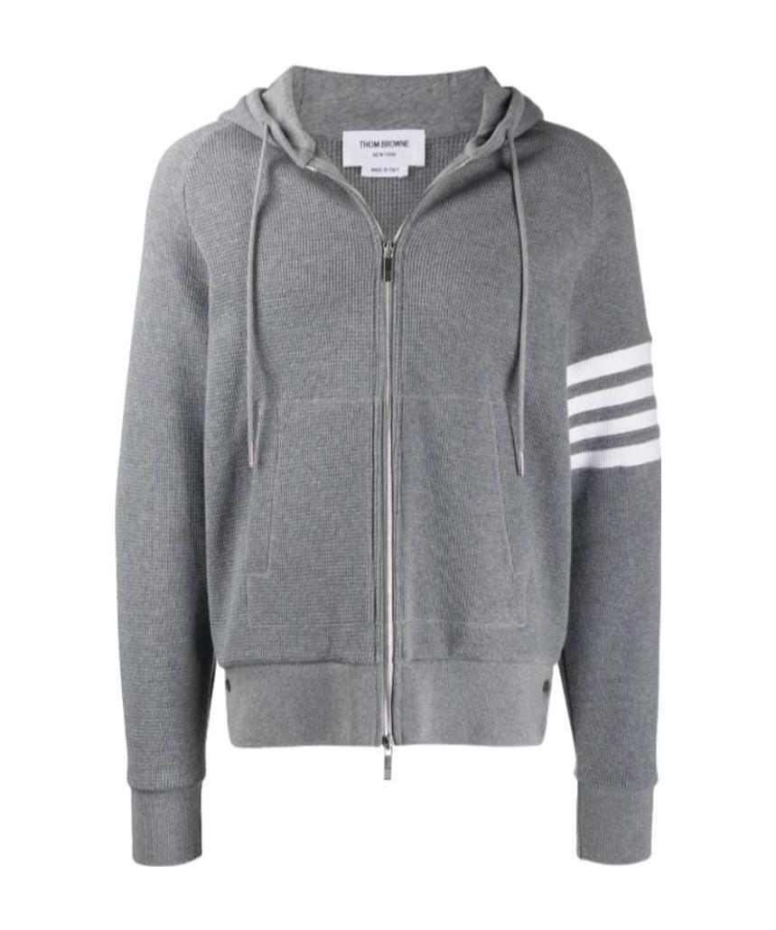 Thom Browne 4-bar Raglan-sleeve Waffle Stitch Hoodie In Gray