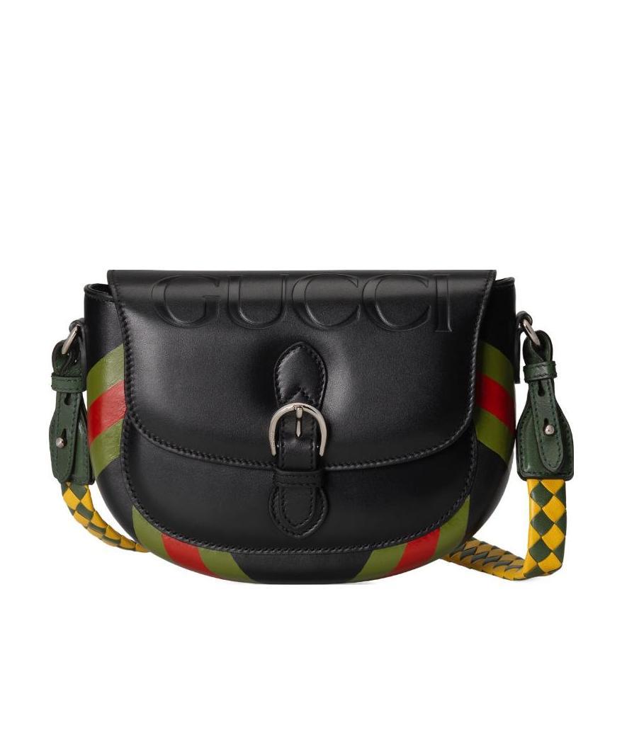 Gucci Stripe Detail Crossbody Bag In Black