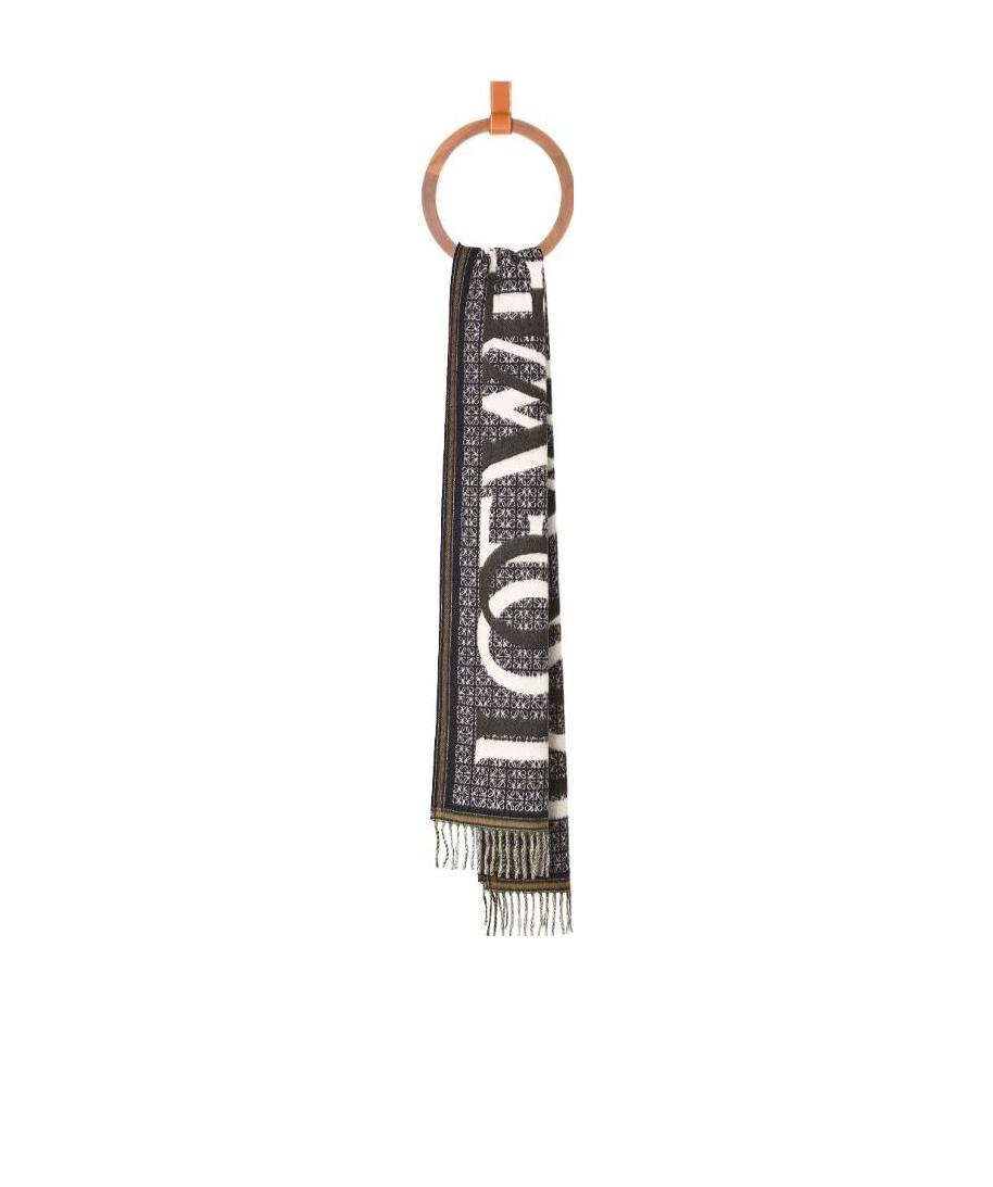 Loewe Womens Navy Blue Logo-intarsia Wool And Cashmere-blend Scarf In Black