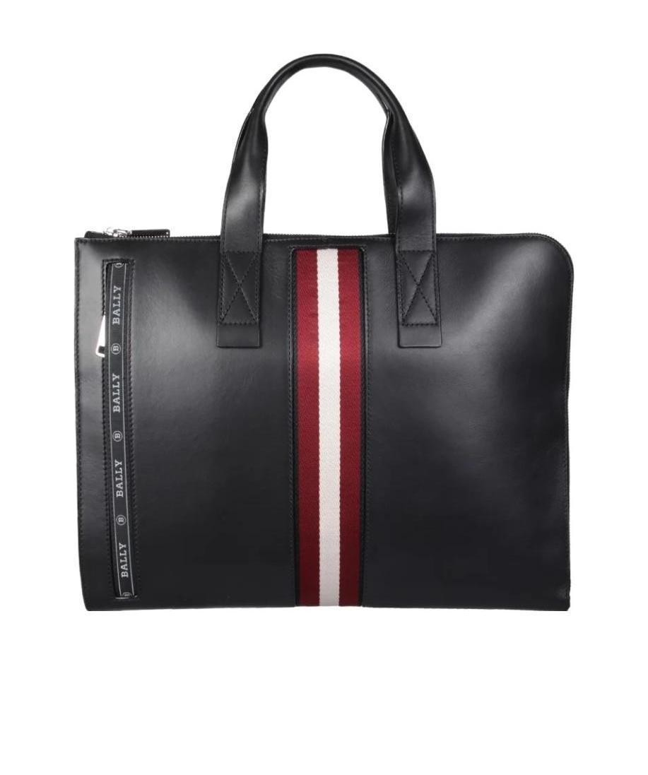 Bally Smooth Leather Document Case With Shoulder Strap In Black