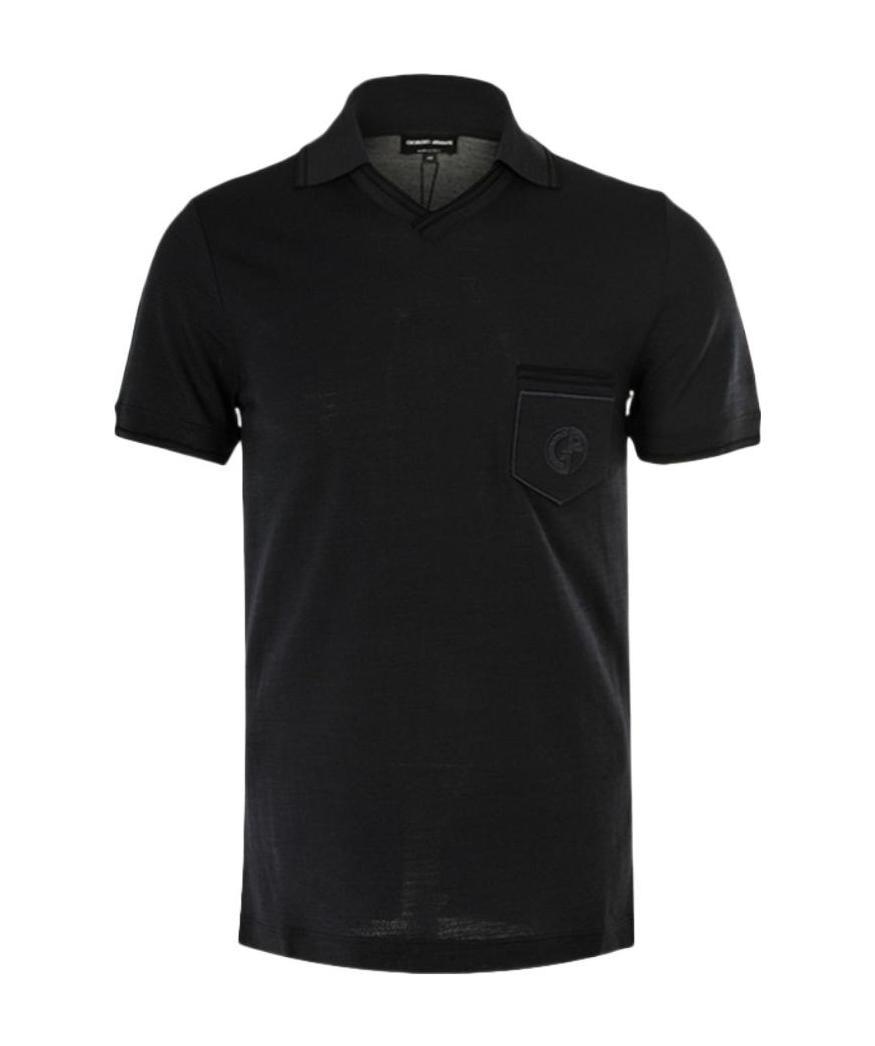 Giorgio Armani Dark Blue Logo Polo Shirt In Black
