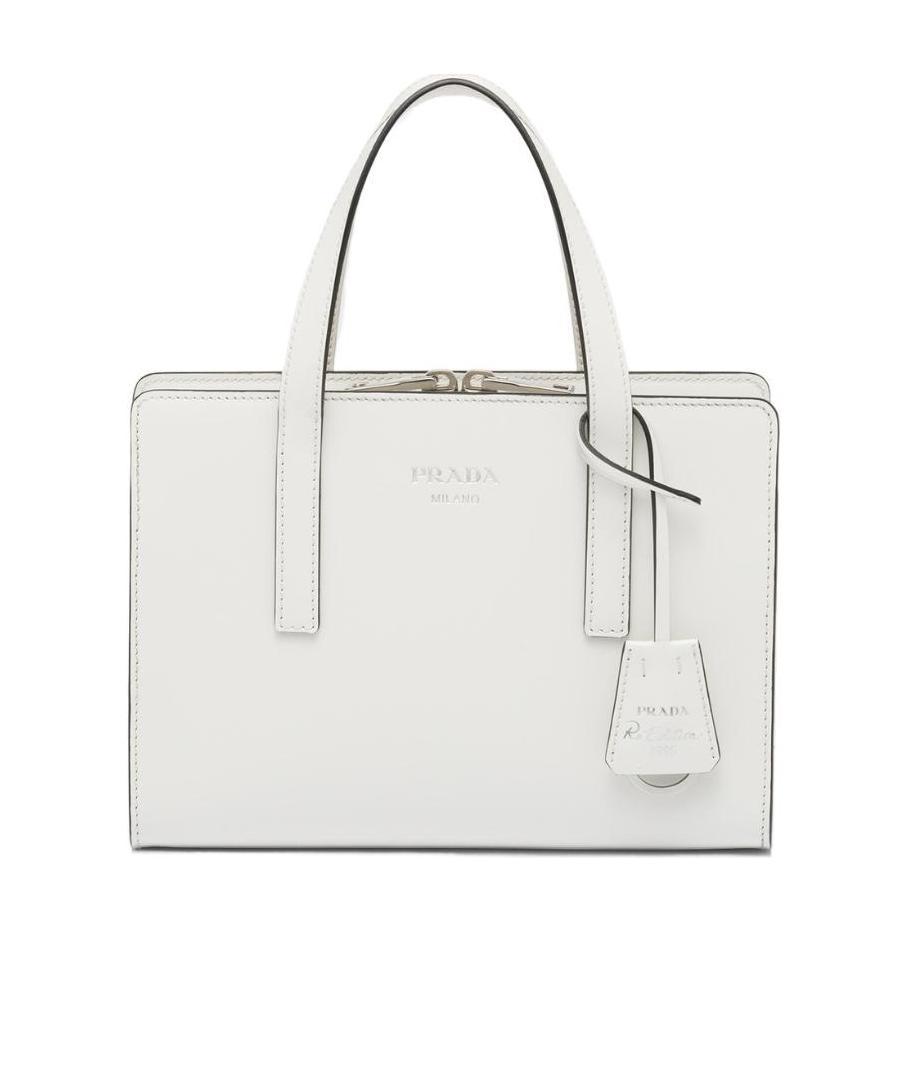 Prada Re-nylon And Leather Medium Top-handle Bag With Padlock In White