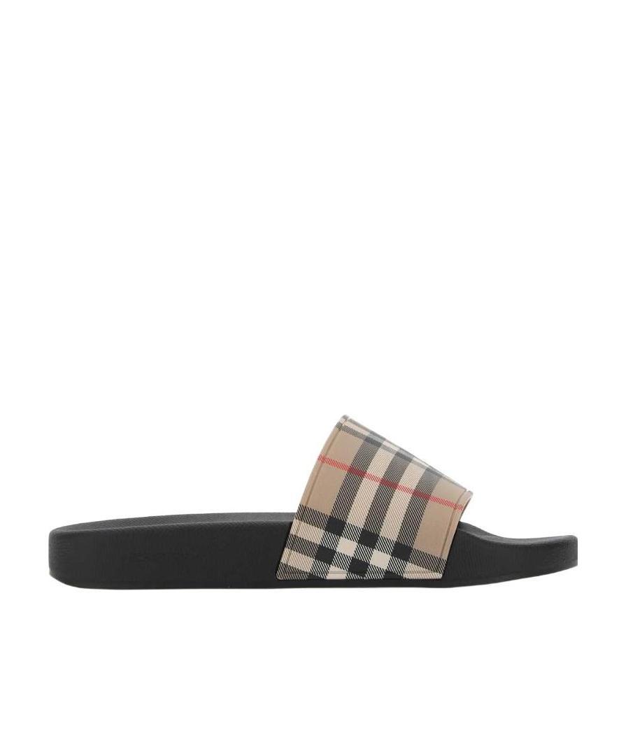 Burberry Brown Slides Sandals With Vintage Check Motif In Polyurethane In Multi