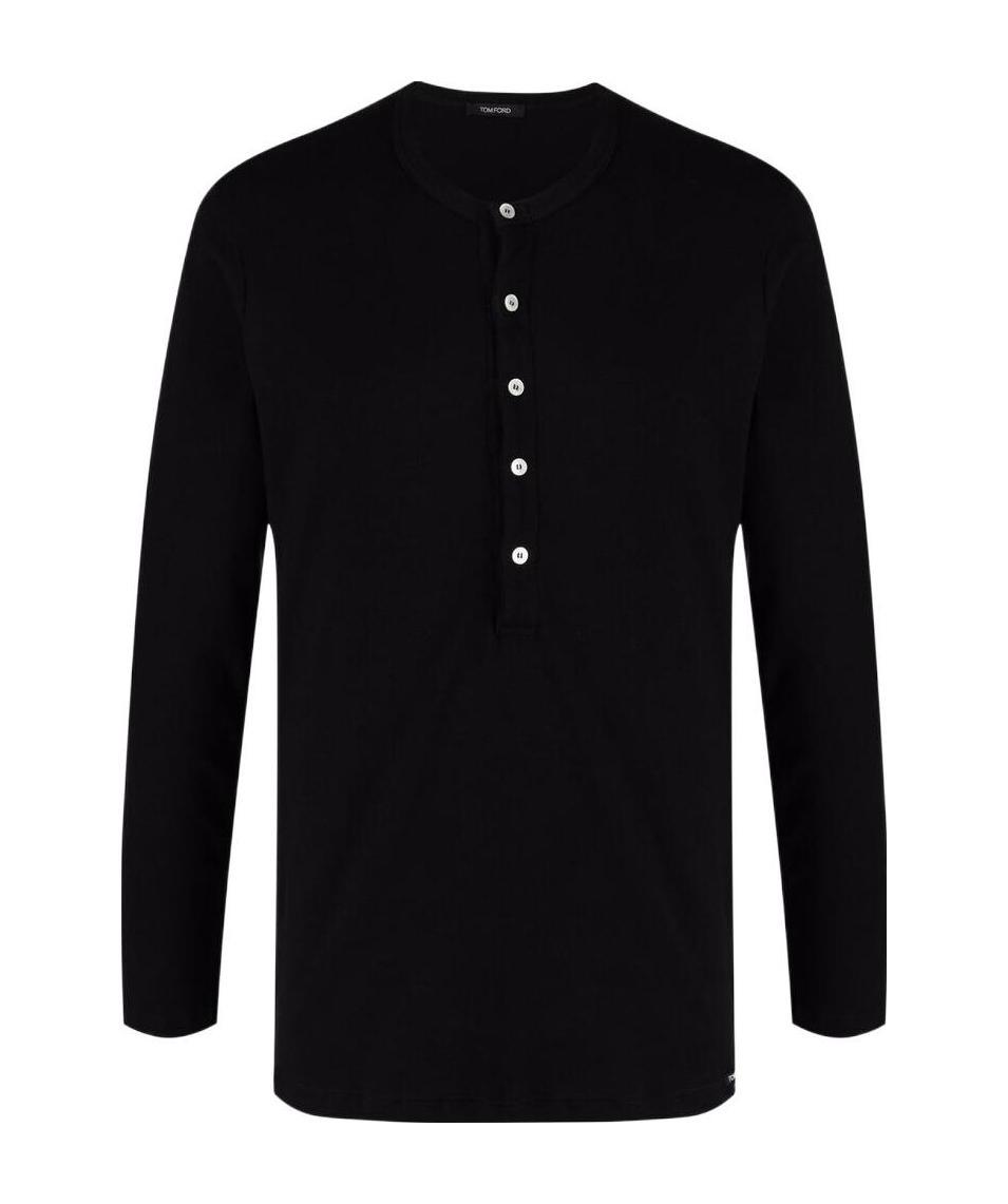 Tom Ford Henley-neck Long-sleeved Jersey T-shirt Clothing In Black
