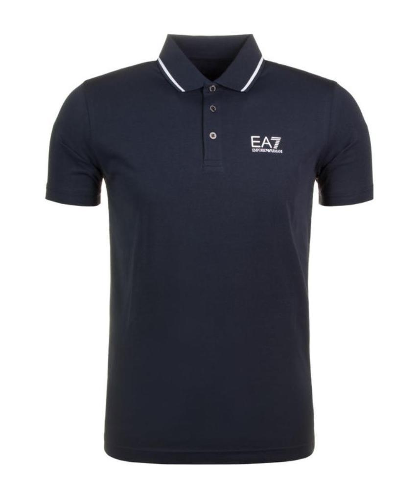 Ea7 Logo Lapel Polo Shirt In Black