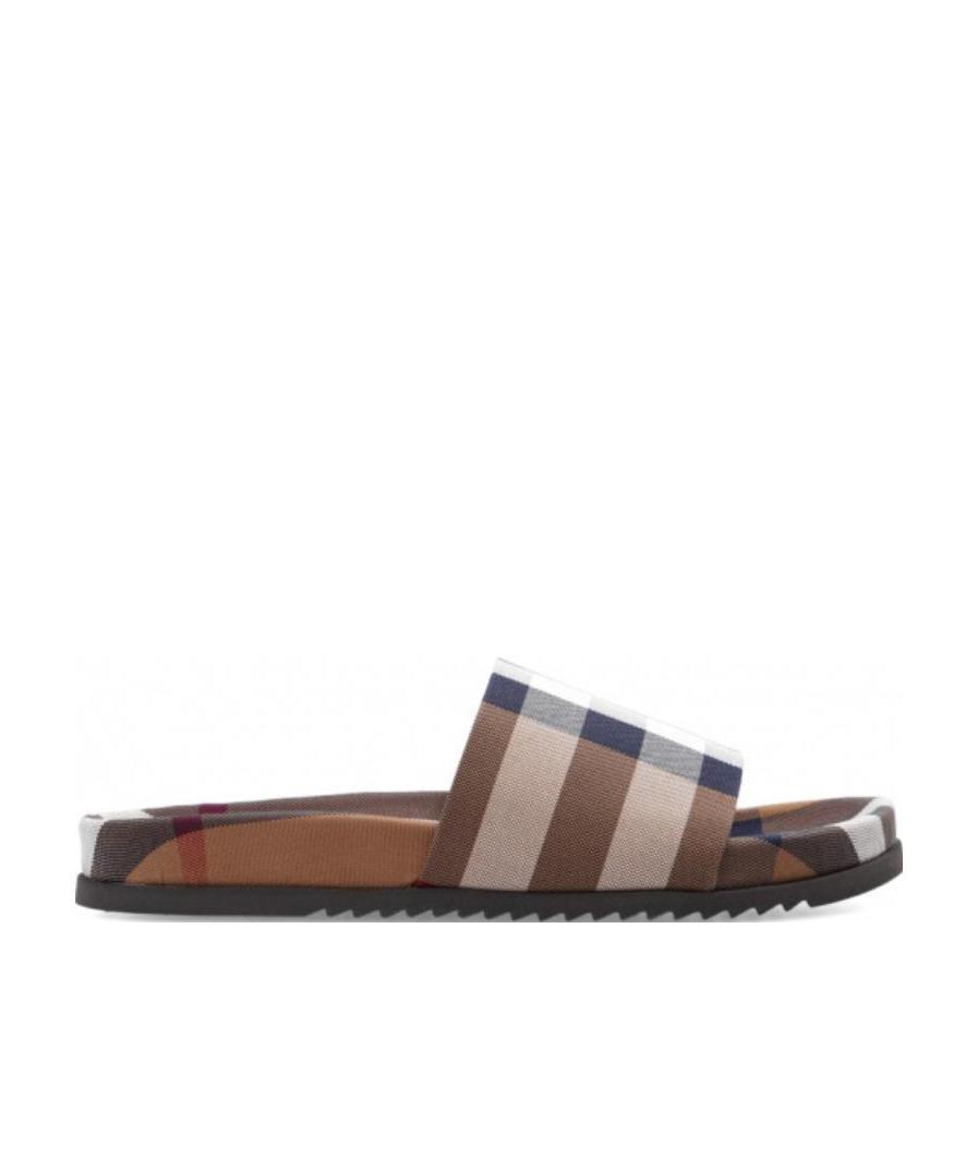 Burberry Check-print Slides In Brown