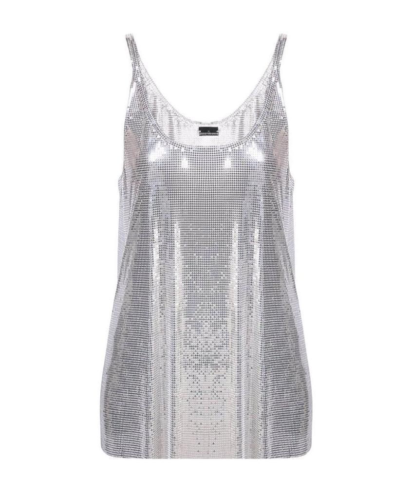 Rabanne Metallic Sleeveless Top With Spaghetti Straps And Chainmail In Tech Fabric Woman In Multicolor