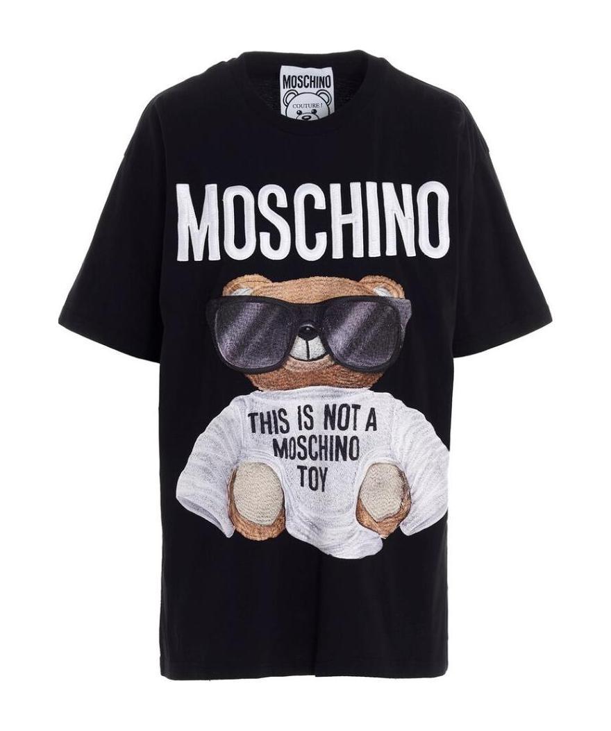 Moschino Teddy Bear Pattern Printed T-shirt In Black