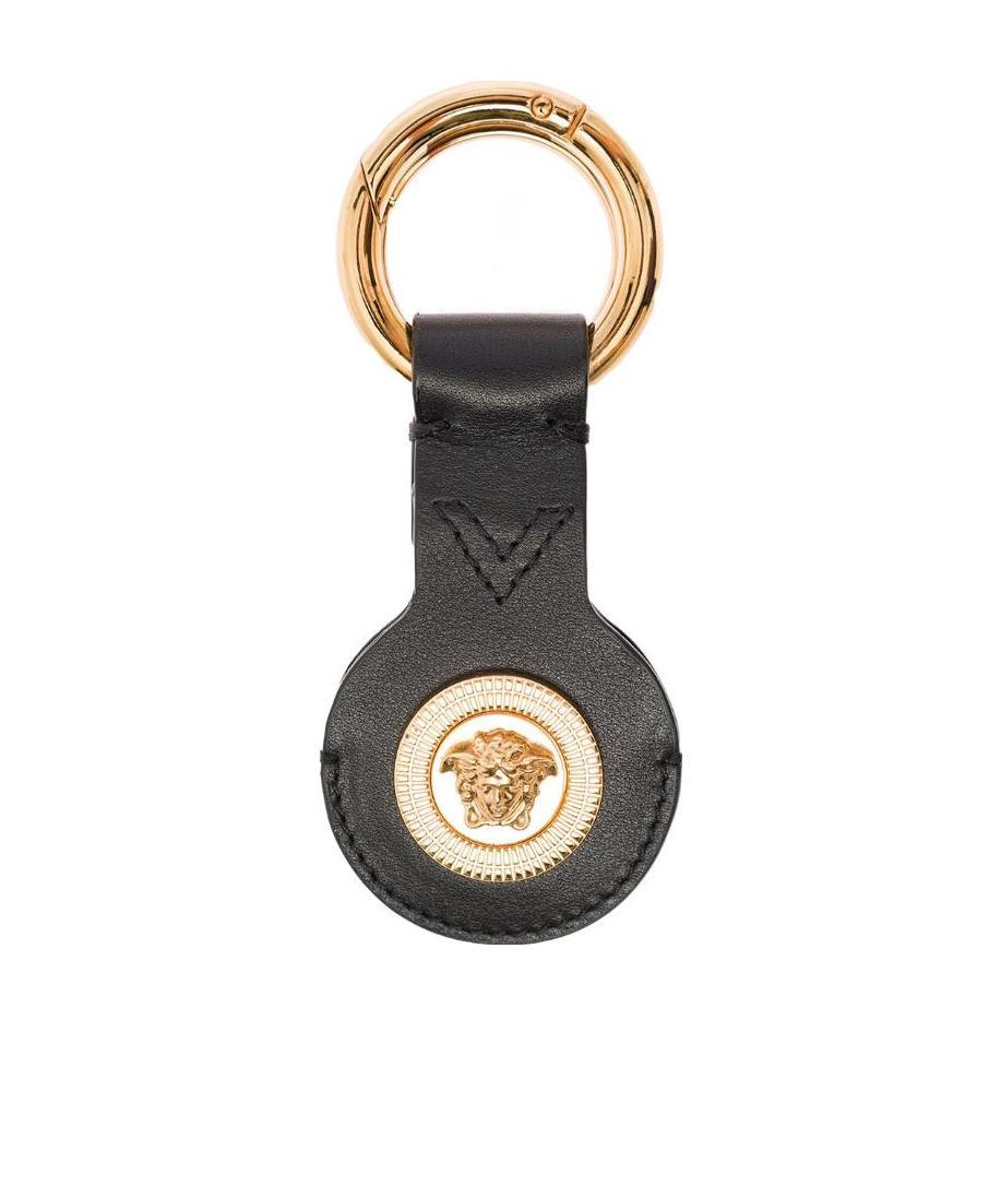 Shop Versace Medusa Plaque Keychain In Black