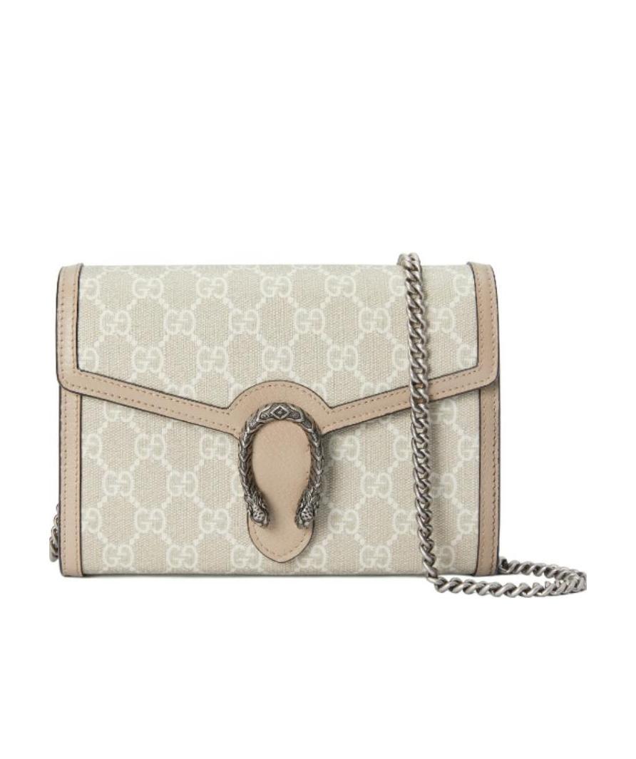 Gucci Dionysus Gg Supreme Chain Wallet In Nude