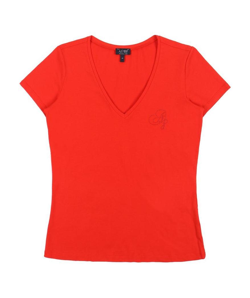 Shop Armani Jeans V-collar Logo T-shirt In Red