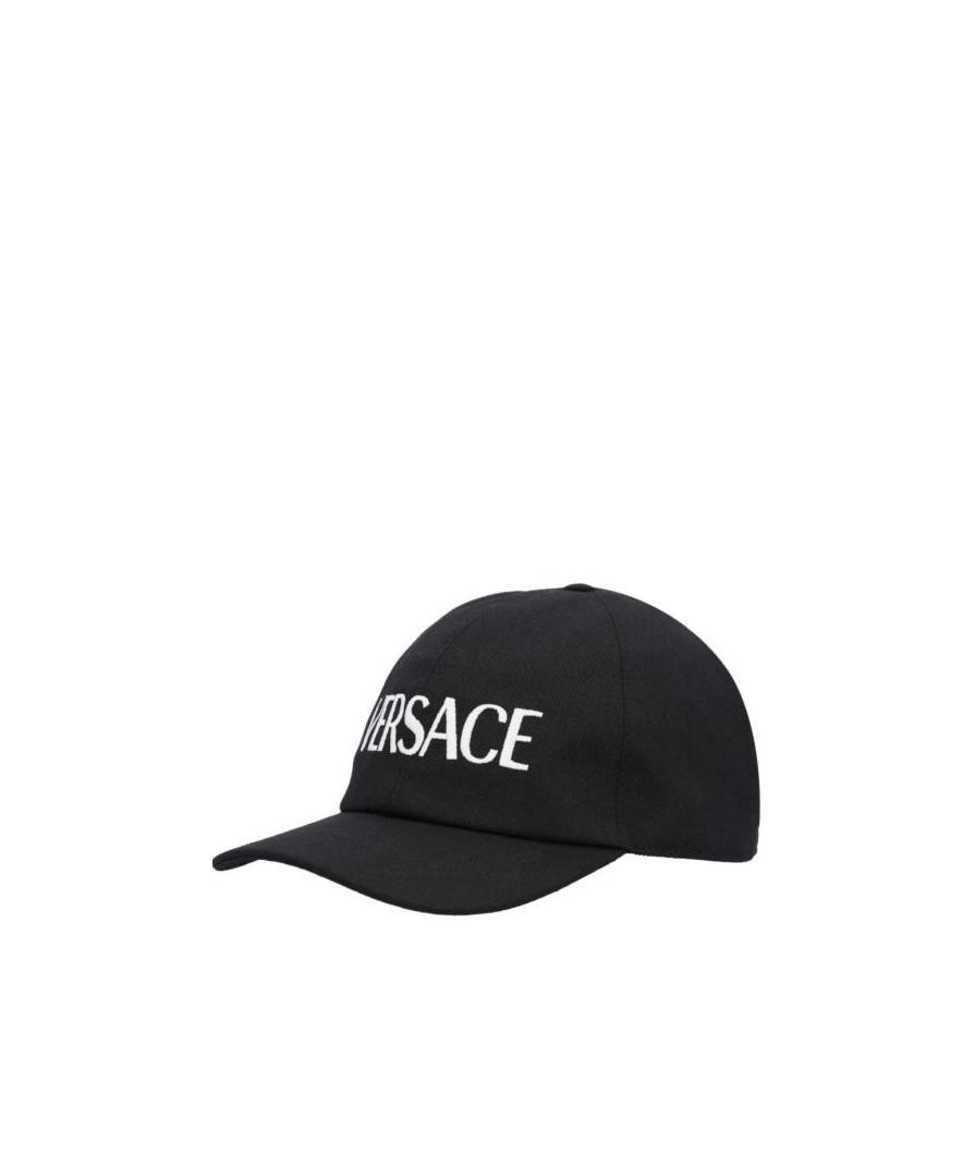 Versace Logo-embroidered Cotton Cap In Black