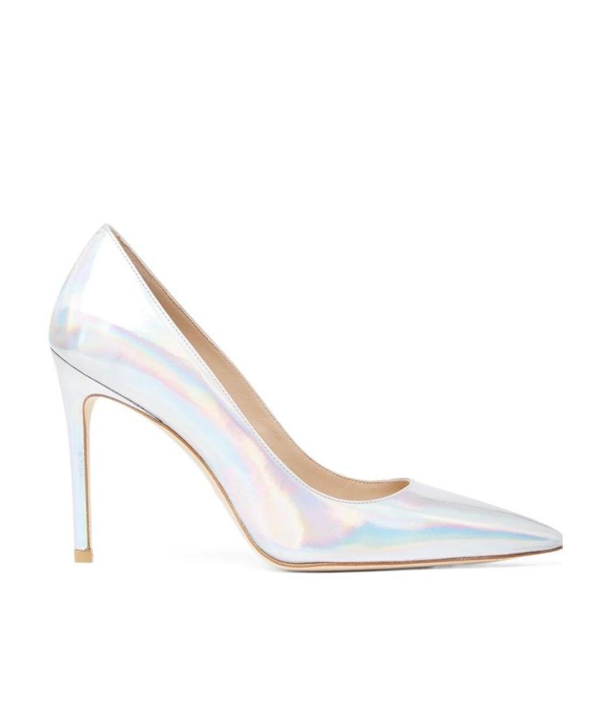 Stuart Weitzman Metallic-effect 95mm Pointed Pumps In White