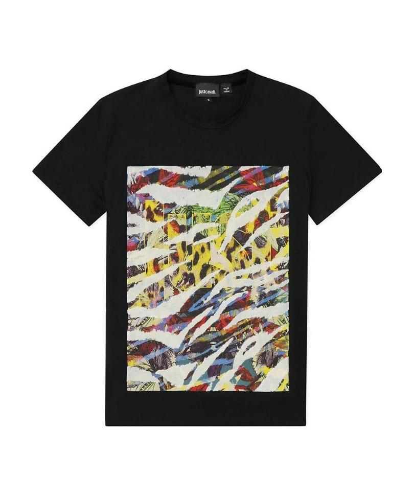 Just Cavalli Printed T-shirt With Round Neck In Black