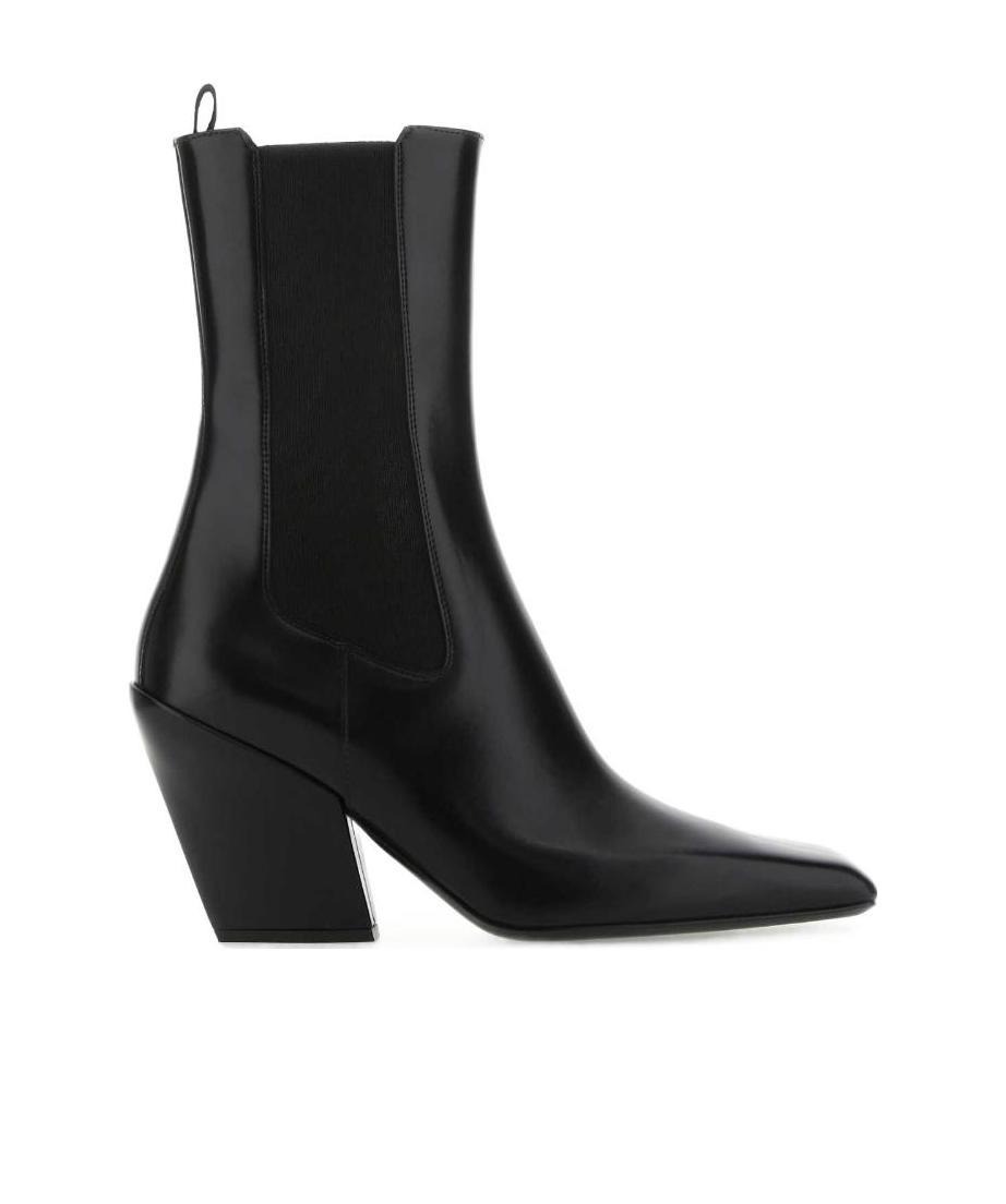 Prada Streamlined Leather Ankle Boots With Pointed Toe In Black