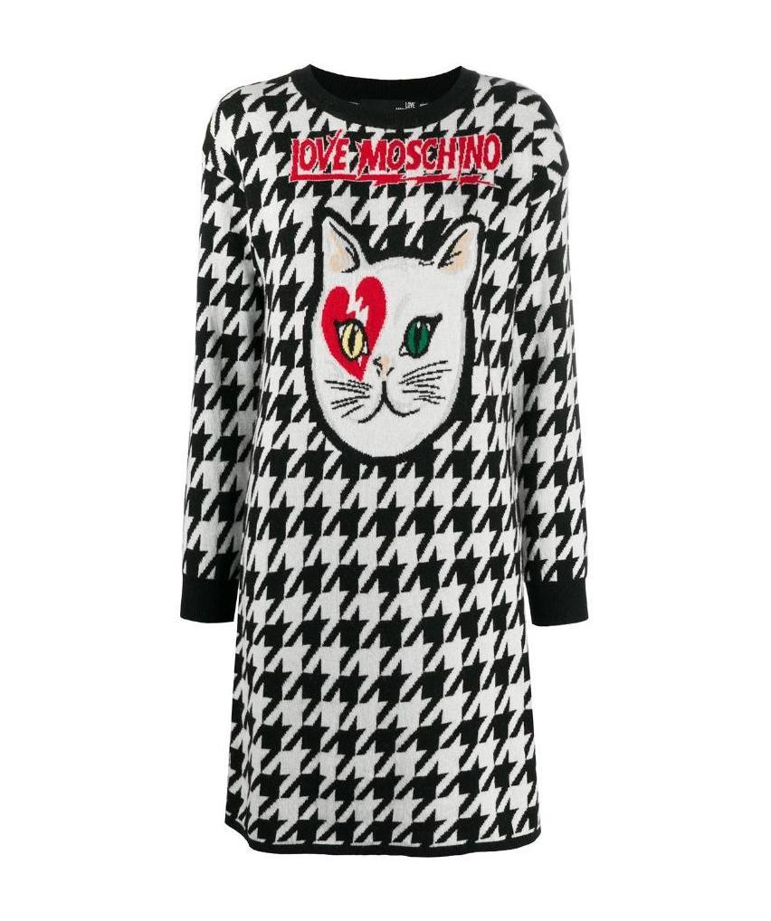 Moschino Kitten Jacquard Straight Dress In Black