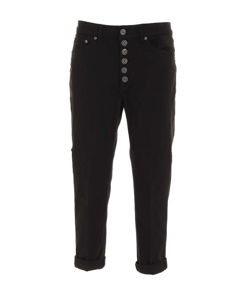 Dondup Loose Fit Velvet Trousers With Button Detailing In Black