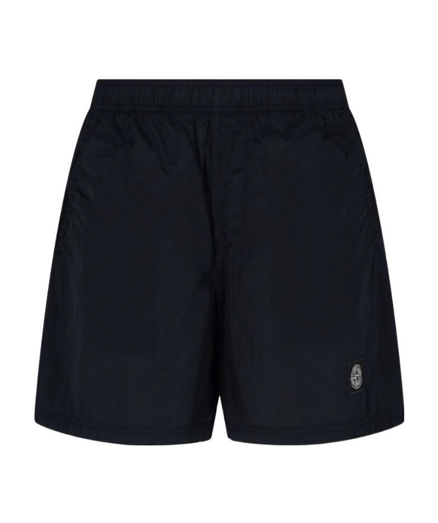 Stone Island Compass-patch Swim Shorts In Blue