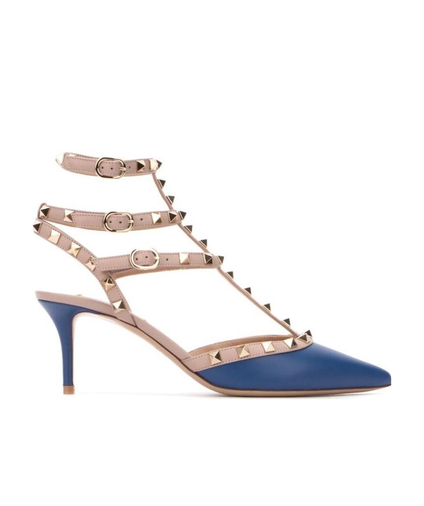 Valentino Pointed Riveted High Heels In Nude