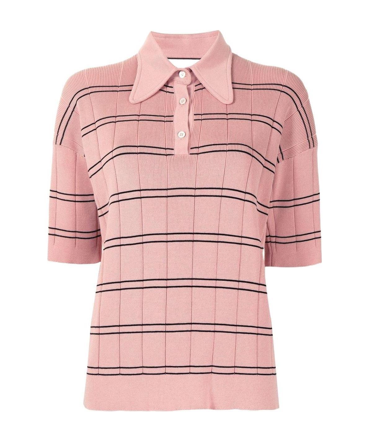 Plan C Striped Knitted Polo Top In Pink