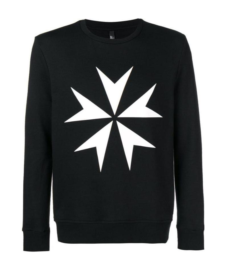 Neil Barrett Maltese Cross Printed Cotton Hoodie In Black