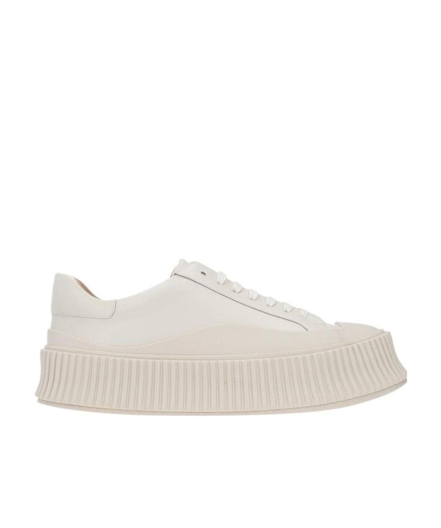 Jil Sander Light Beige Leather Chunky Rubber Platform Sole Sneaker In Nude