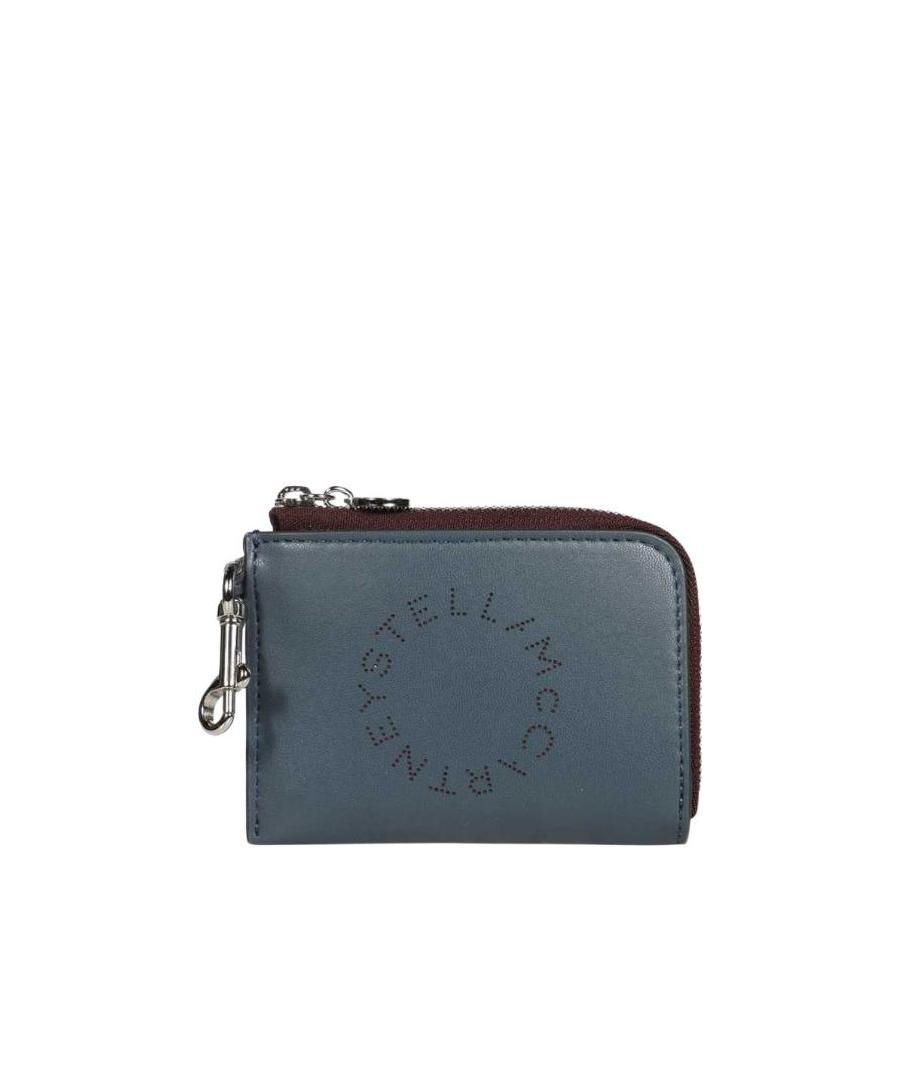 Stella Mccartney Logo Perforated Zipped Wallet In Blue