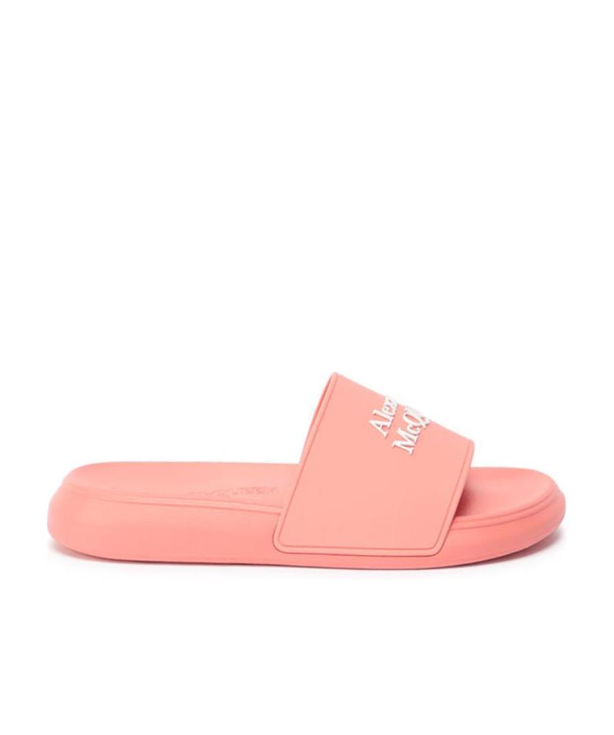 Alexander Mcqueen Embossed-print Slides In Pink