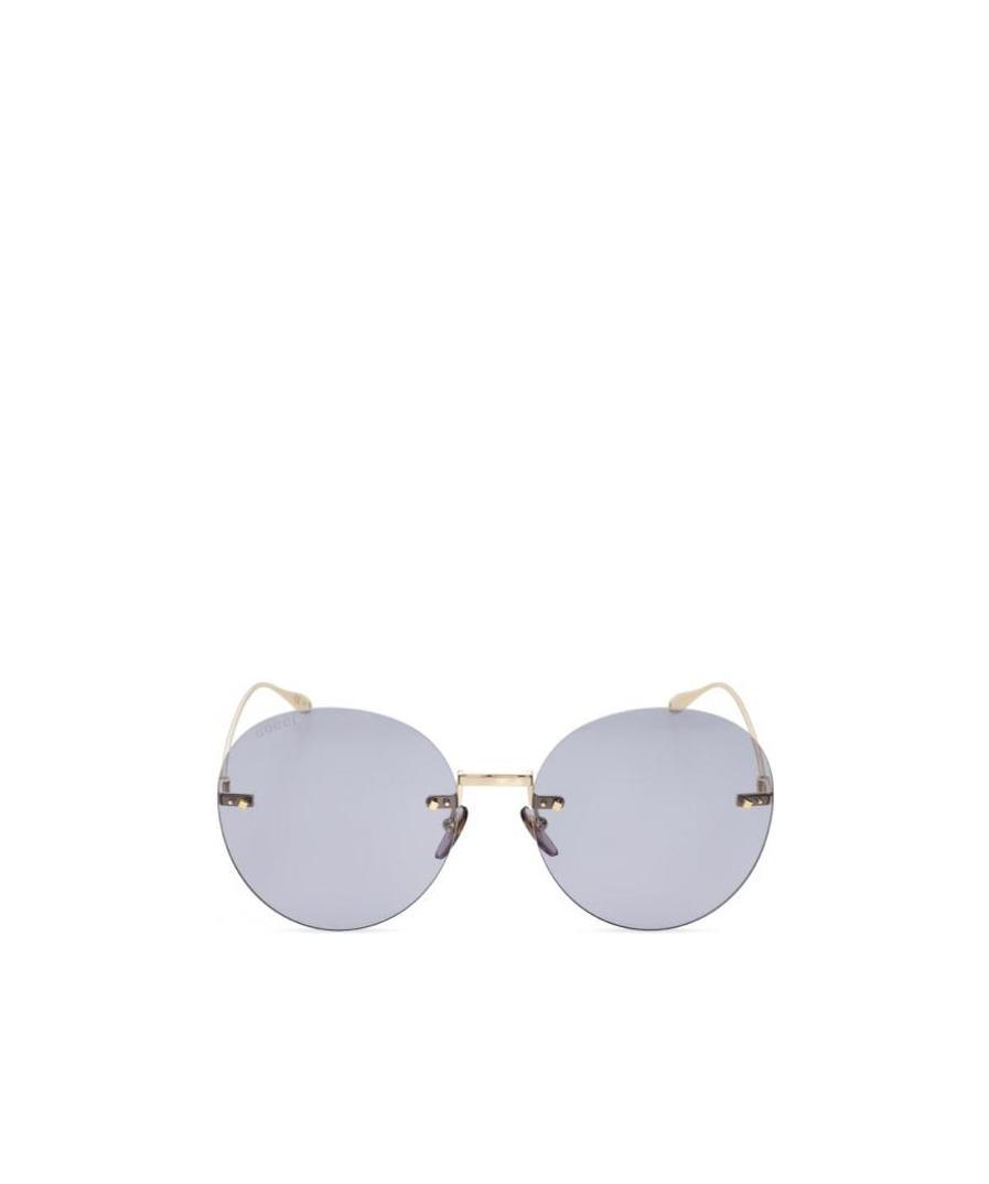 Gucci Floral-pendant Round-frame Sunglasses In Blue