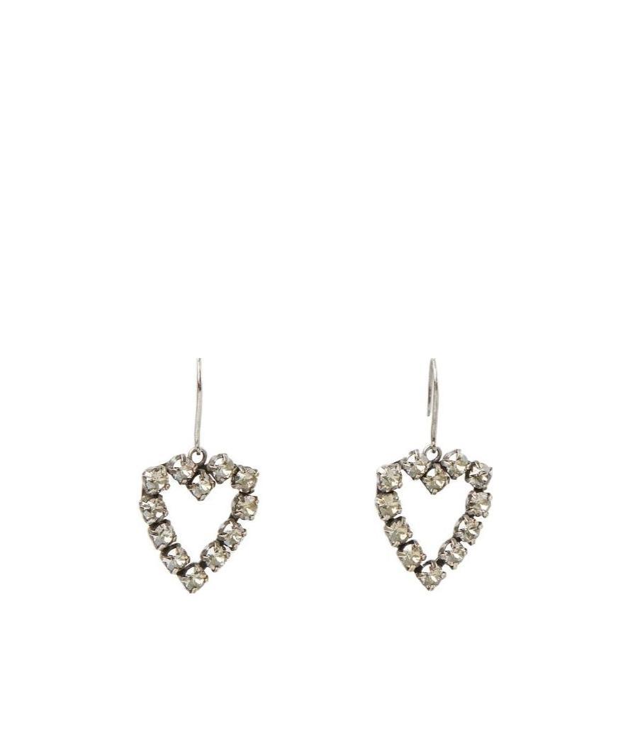 Saint Laurent Rhinestone Open Heart Earrings In Metal In Metallic