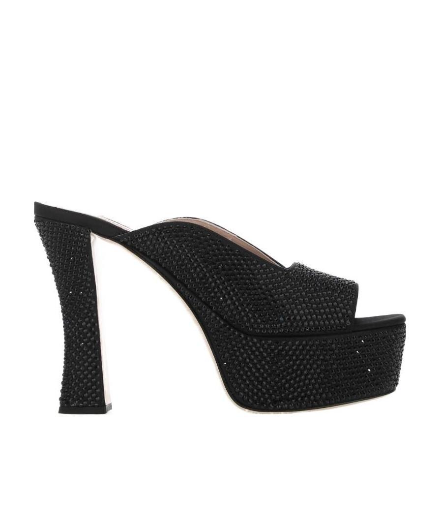 Miu Miu Satin Platform Sandals With Crystals