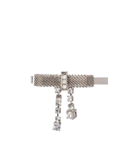 Miu Miu Crystal-detail Bow Hair Slide In Gray