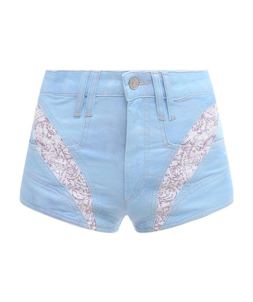 Isabel Marant Neida Patchwork-panel Detail Shorts In Blue