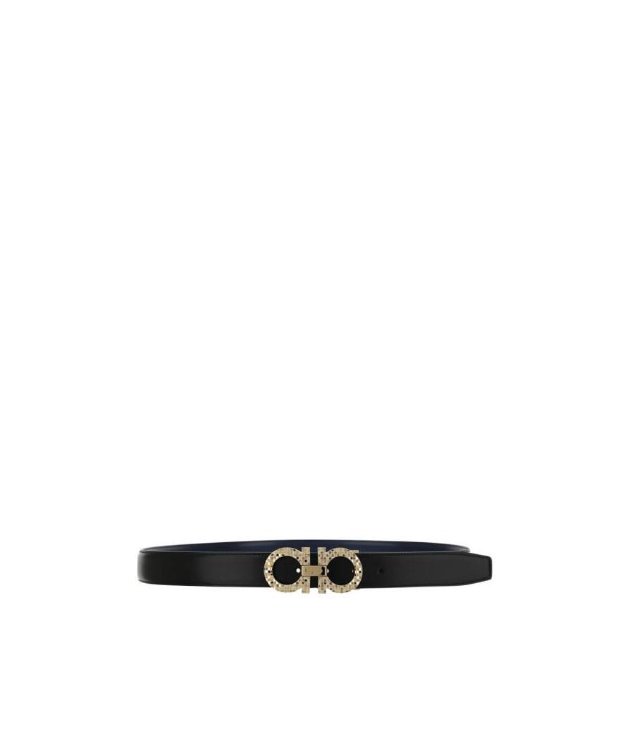 Ferragamo Calfskin Buckle Double-sided Belt In Black