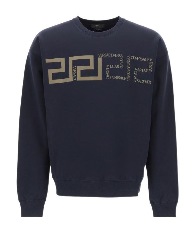 Versace Greca Pattern-print Sweatshirt In Black