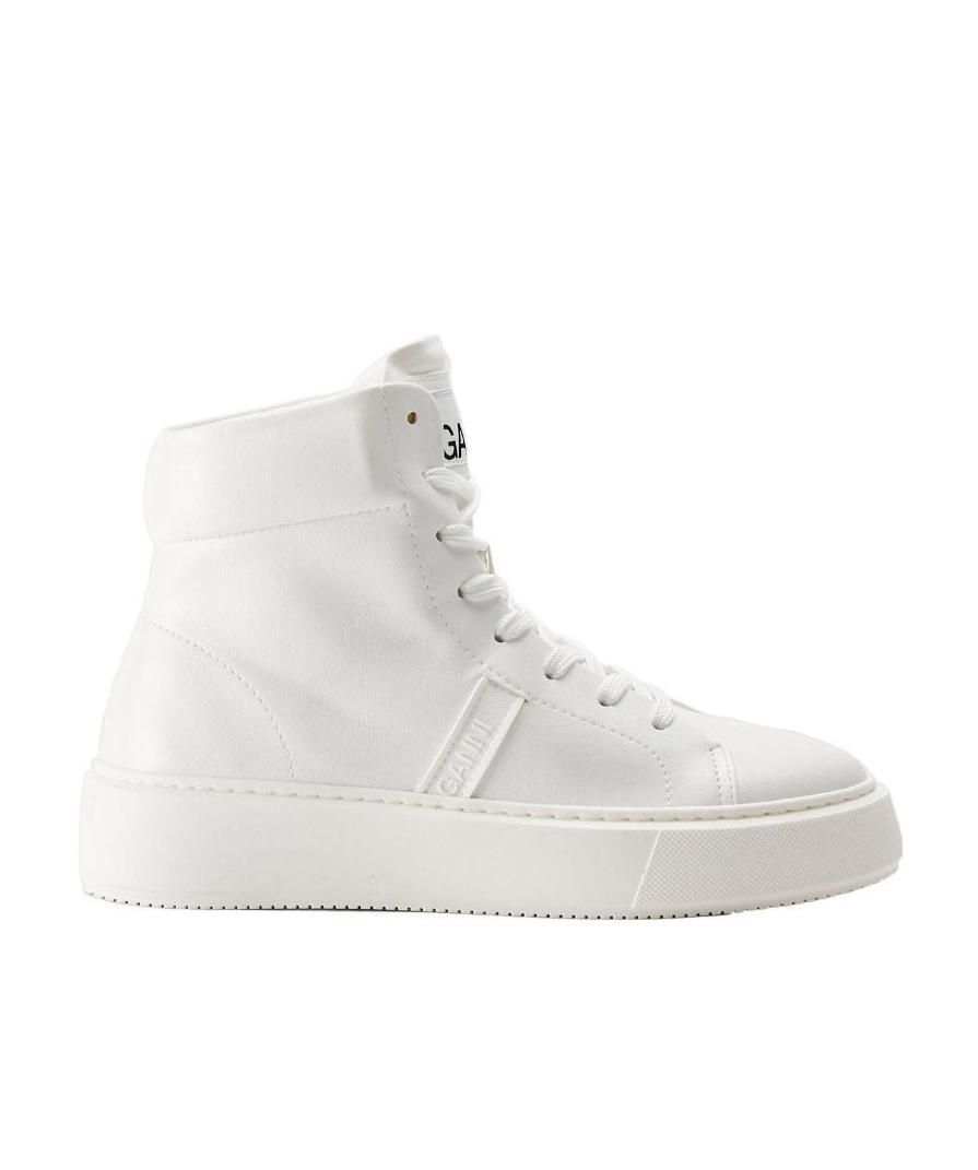 Ganni High-top Logo-patch Sneakers In White