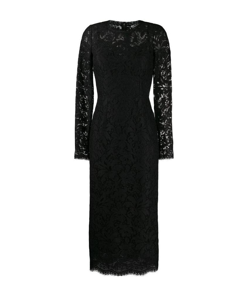 Dolce & Gabbana Lace Insert Midi Dress In Black