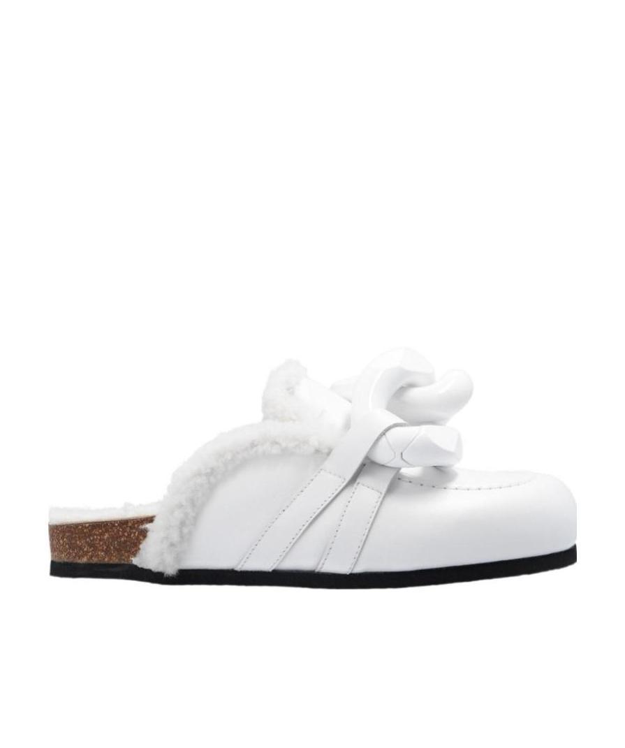 Jw Anderson J.w. Anderson Leather Chain Mules With Shearling Lining In White