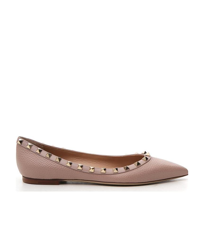 Valentino Rockstud Ballerina Shoes In Pink