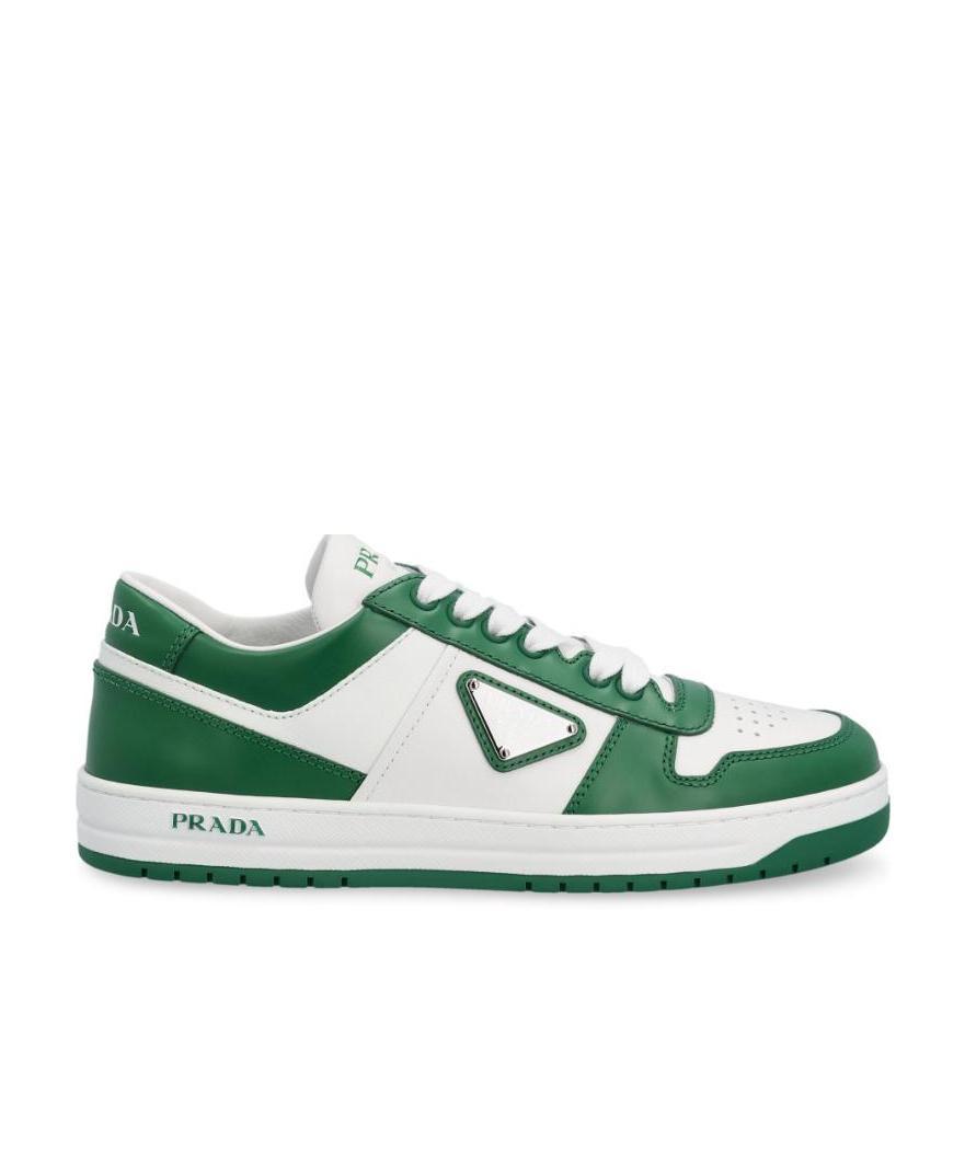 Shop Prada Downtown Leather Sneakers In White