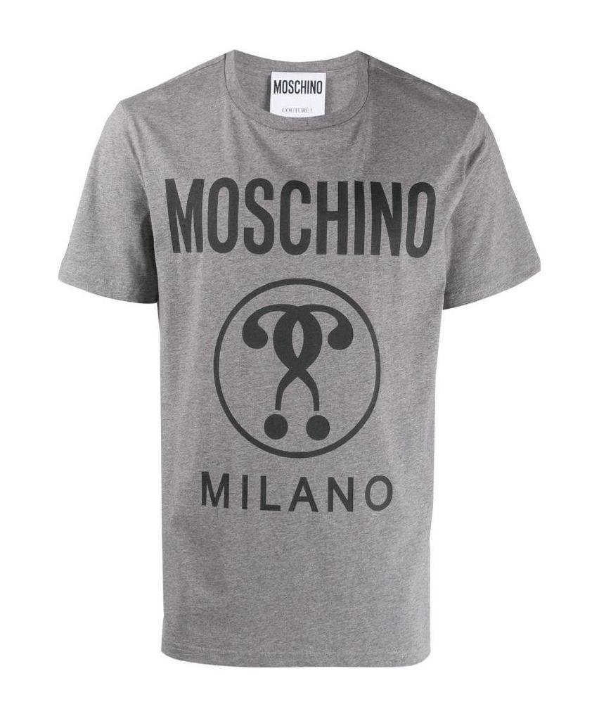 Moschino Double Question Mark Printed T-shirt In Gray