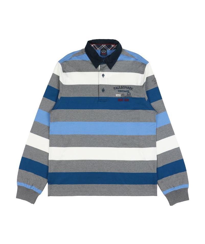 Paul & Shark Striped Long-sleeved Polo Shirt In Gray