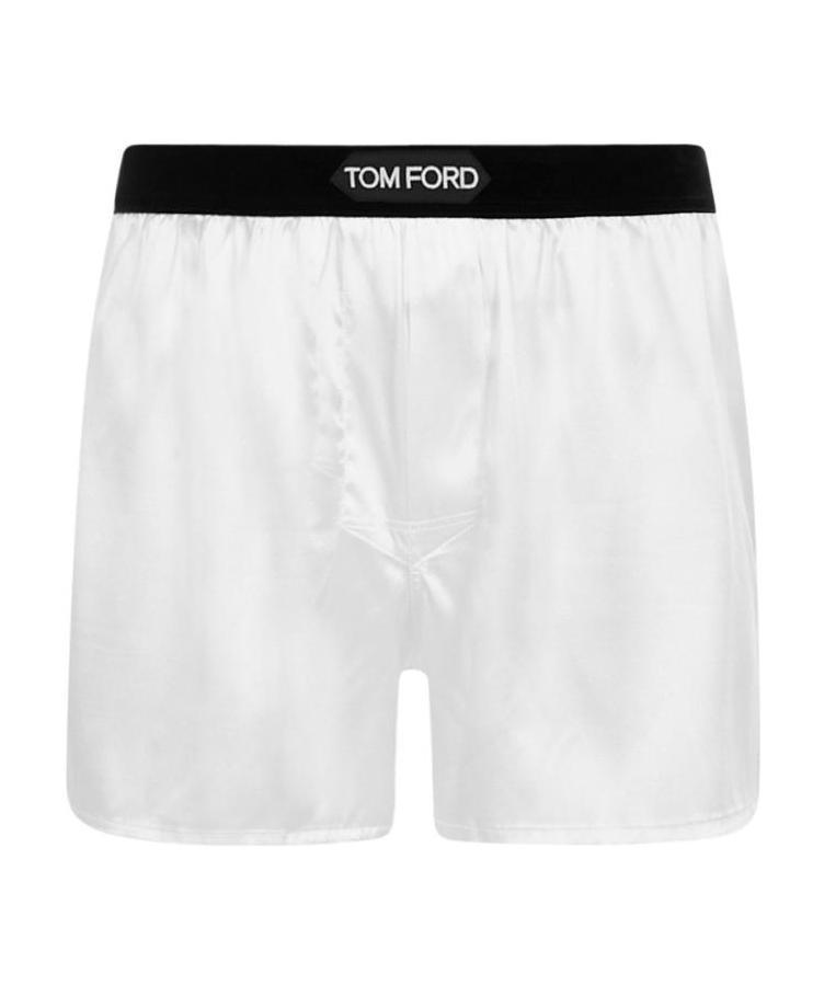 Tom Ford Velvet-trimmed Stretch-silk Satin Boxer Shorts In White